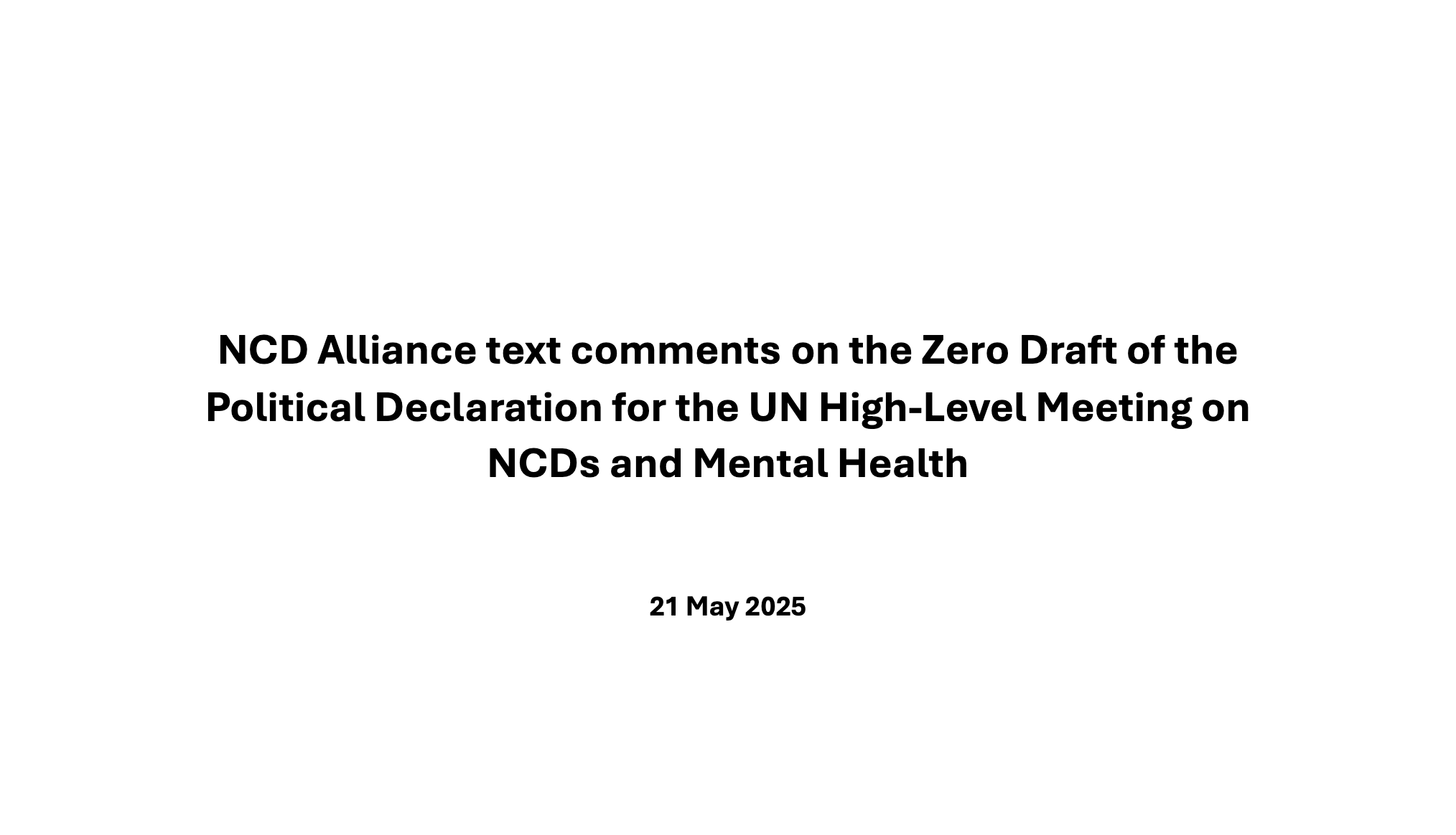 NCD Alliance text comments on the Zero Draft of the 2025 Political Declaration on NCDs and Mental Health