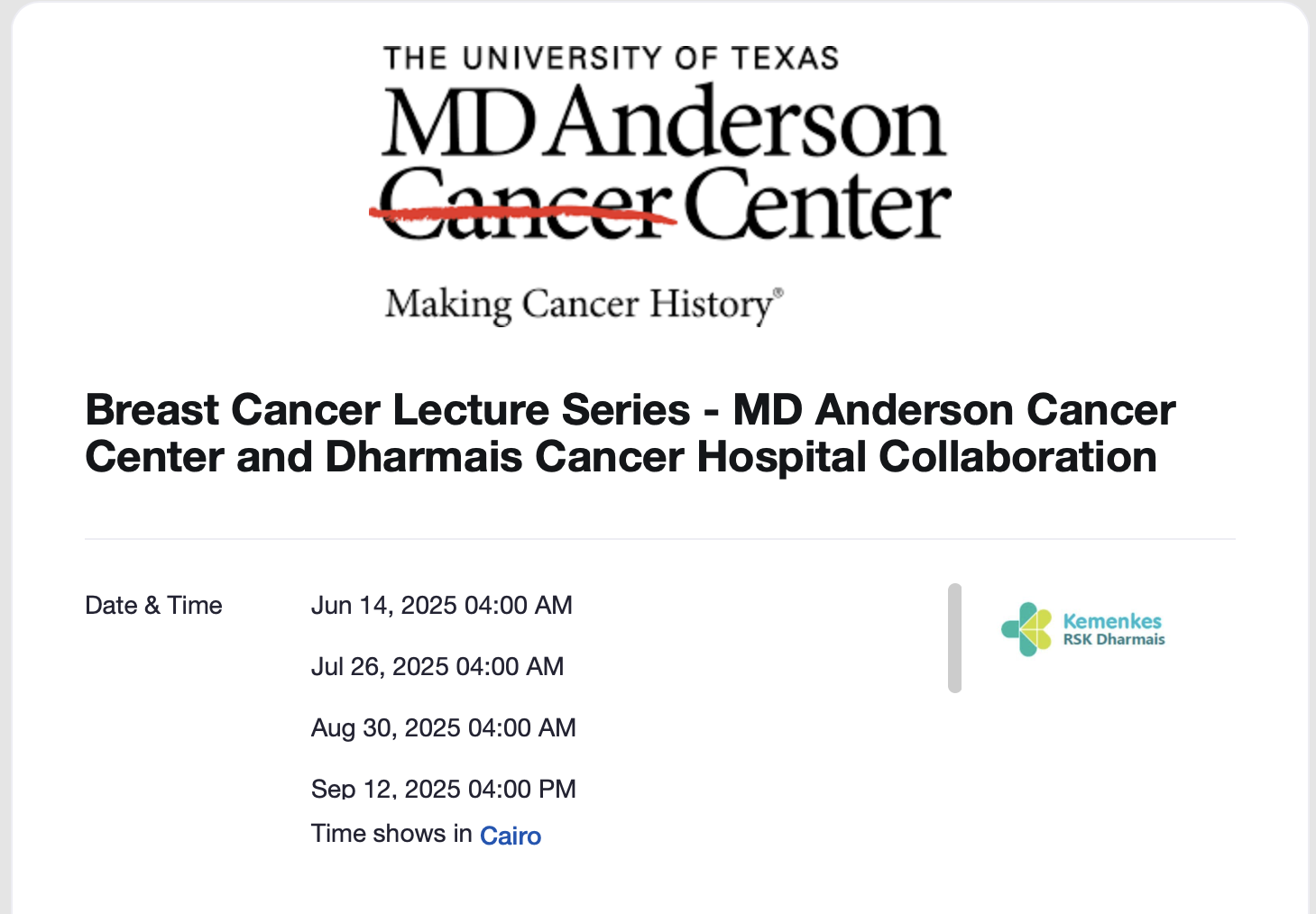 Breast Cancer Lecture Series - MD Anderson Cancer Center and Dharmais Cancer Hospital Collaboration