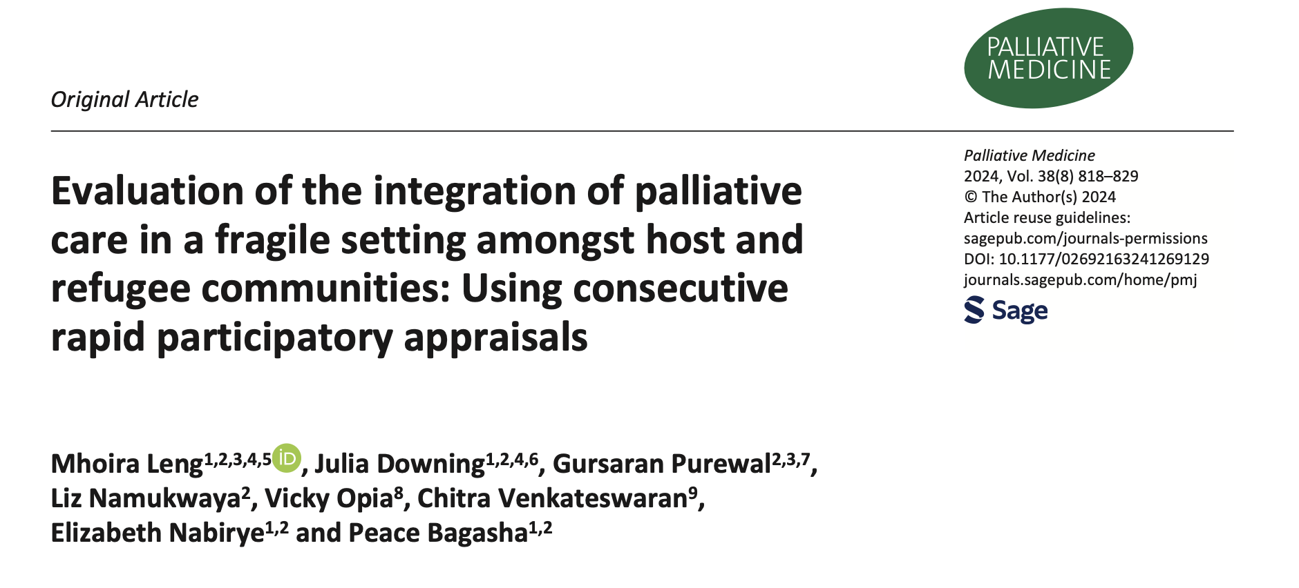 Evaluation of the integration of palliative care in a fragile setting amongst host and refugee communities
