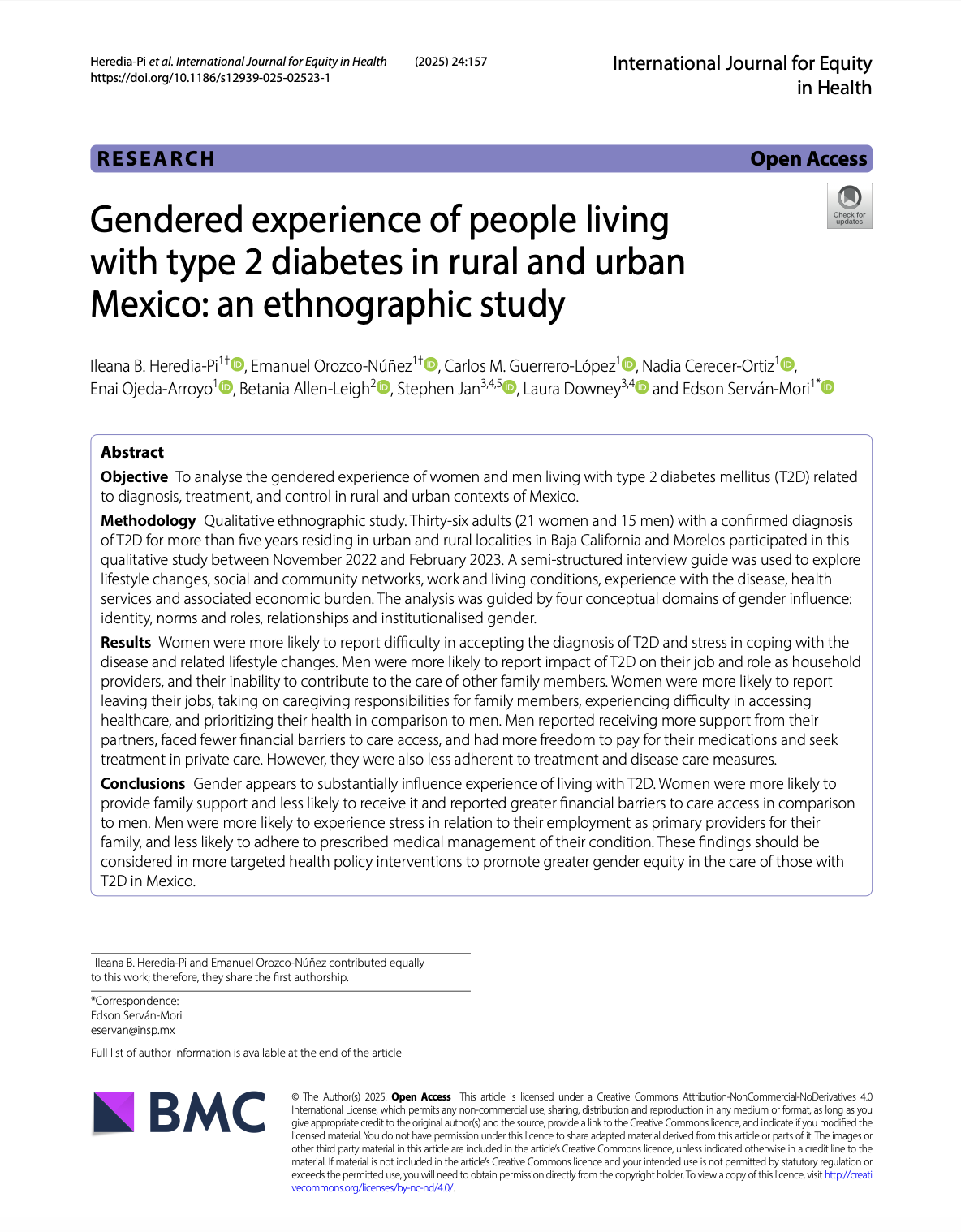 Gendered experience of people living with type 2 diabetes in rural and urban Mexico: an ethnographic study