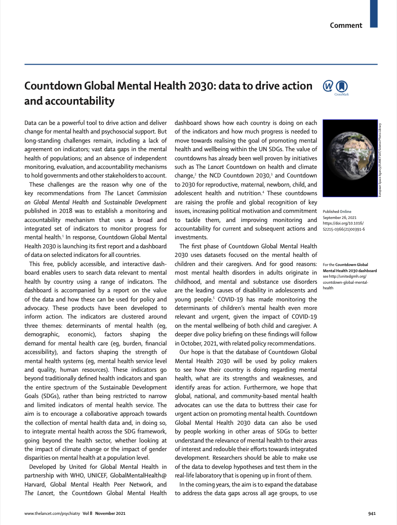 Countdown Global Mental Health 2030: data to drive action and accountability