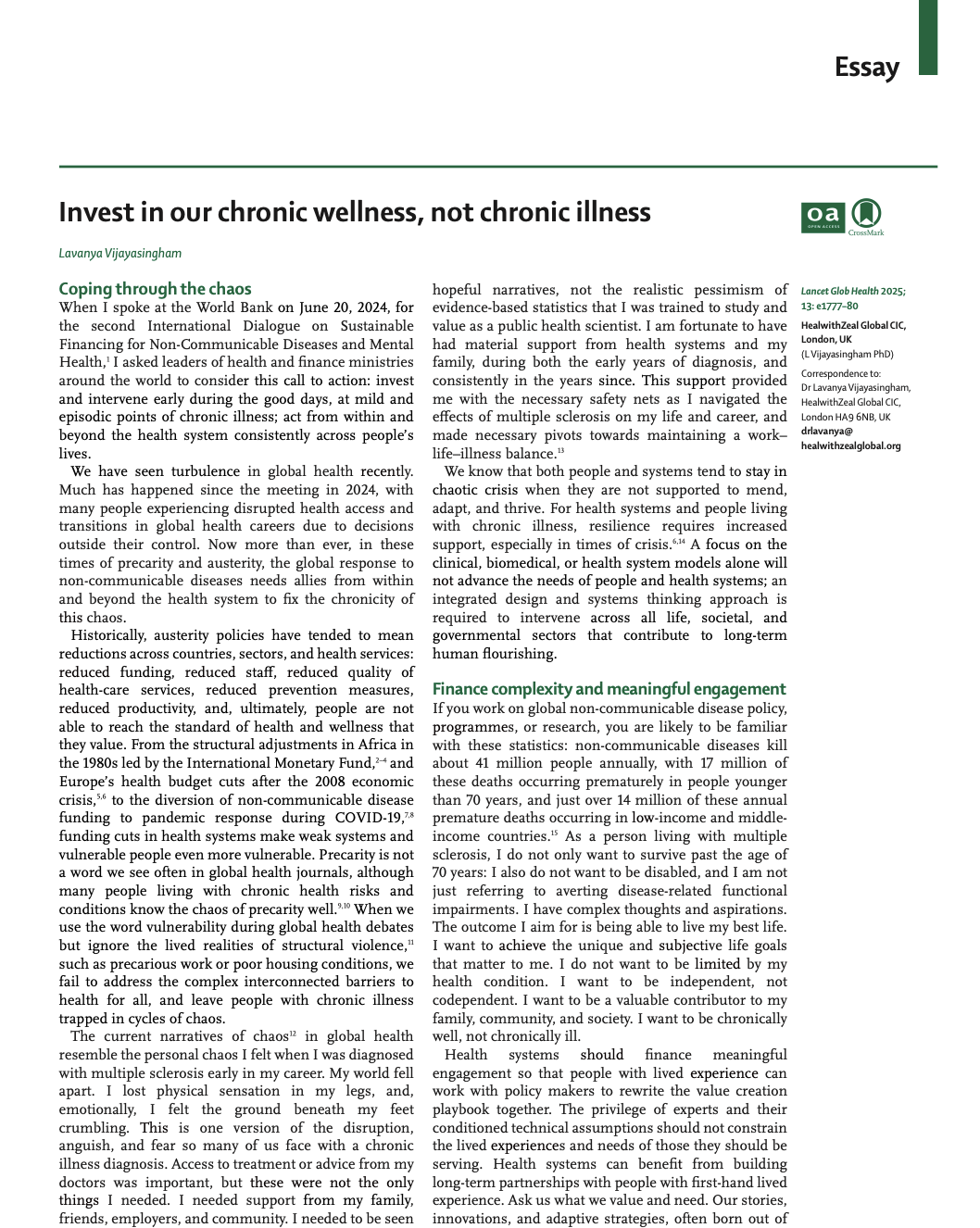 Invest in our chronic wellness, not chronic illness