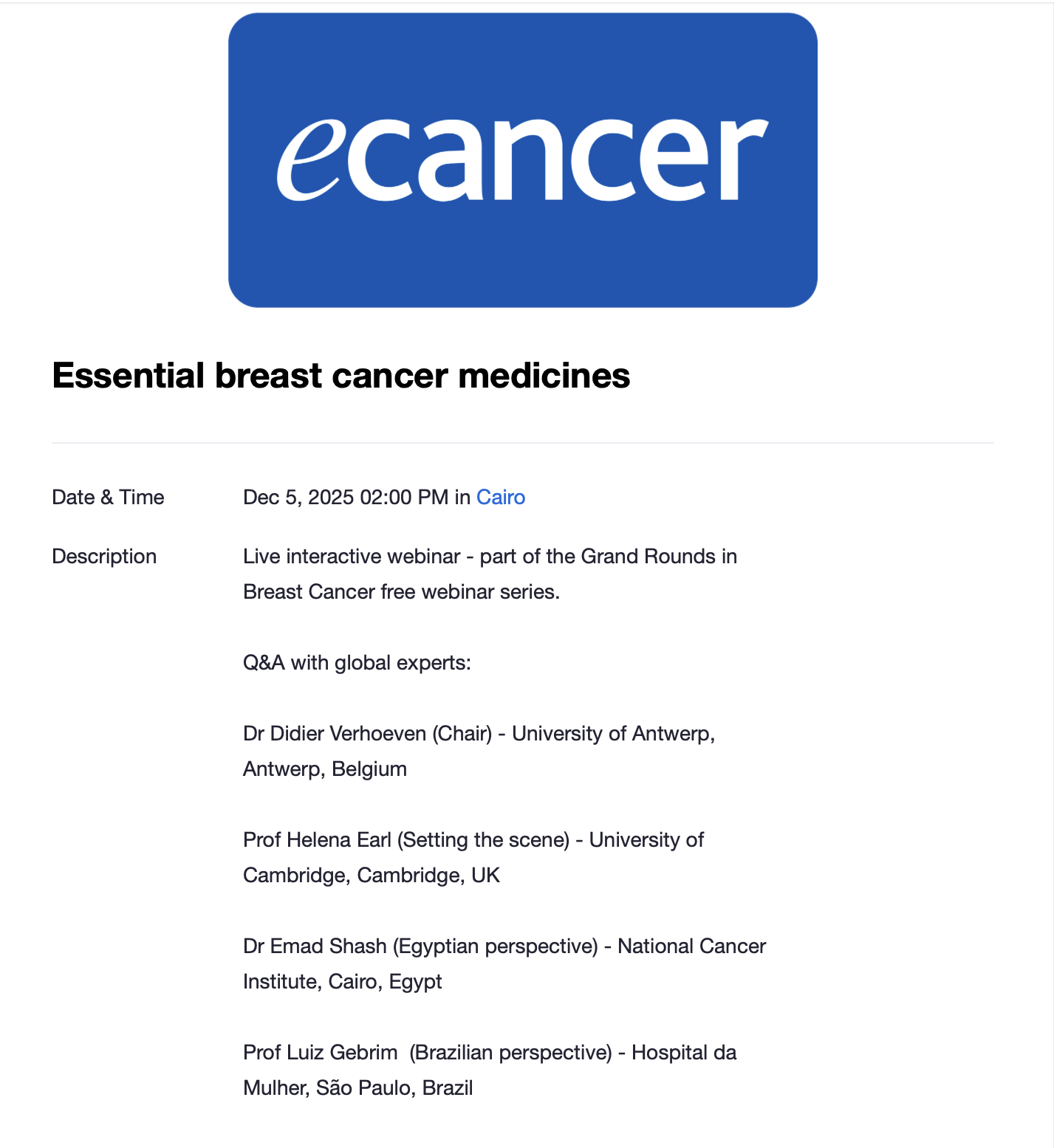 

<!-- THEME DEBUG -->
<!-- THEME HOOK: 'field' -->
<!-- FILE NAME SUGGESTIONS:
   ▪️ field--node--title--community-noticeboard.html.twig
   ✅ field--node--title.html.twig
   ▪️ field--node--community-noticeboard.html.twig
   ▪️ field--title.html.twig
   ▪️ field--string.html.twig
   ▪️ field.html.twig
-->
<!-- 💡 BEGIN CUSTOM TEMPLATE OUTPUT from 'themes/custom/whokap/templates/field/field--node--title.html.twig' -->
Webinar on Essential breast cancer medicines |  Dec 5, 2025 01:00 PM CET
<!-- END CUSTOM TEMPLATE OUTPUT from 'themes/custom/whokap/templates/field/field--node--title.html.twig' -->


