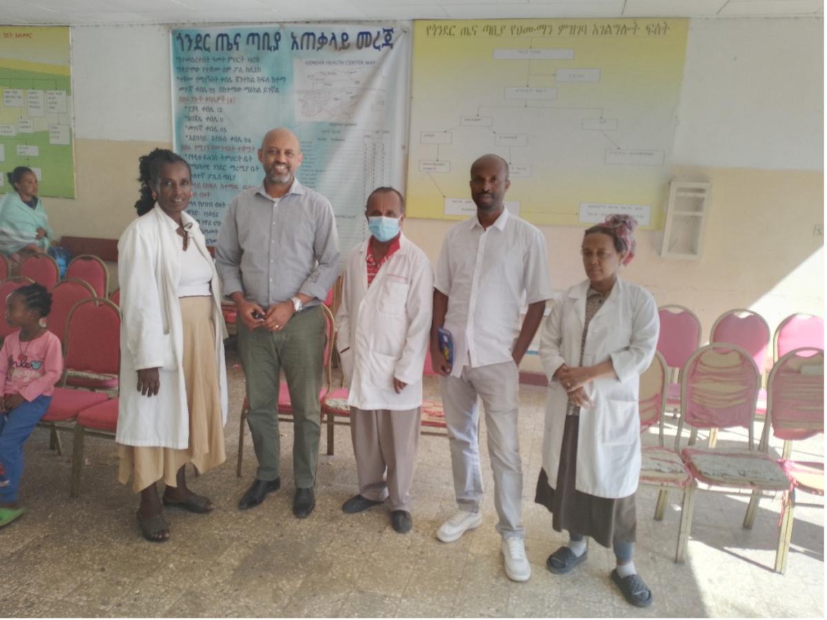 The project team (Dr Netsanet Mengistu and Mr Amare Demssie) with the health care professionals involved in the research project at a primary health care centre