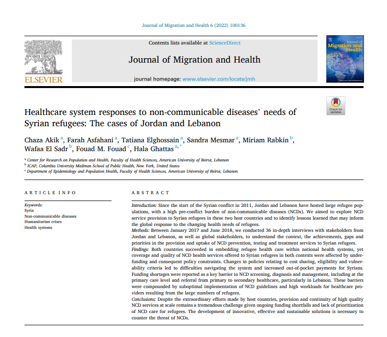 Healthcare system responses to non-communicable diseases’ needs of Syrian refugees: The cases of Jordan and Lebanon