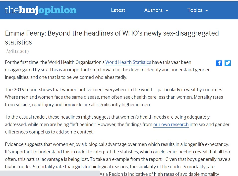 Beyond the headlines of WHO's newly sex-disaggregated statistics