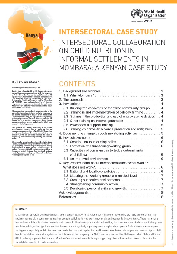 Intersectoral collaboration on child nutrition in informal settlements in Mombasa: a Kenyan case study