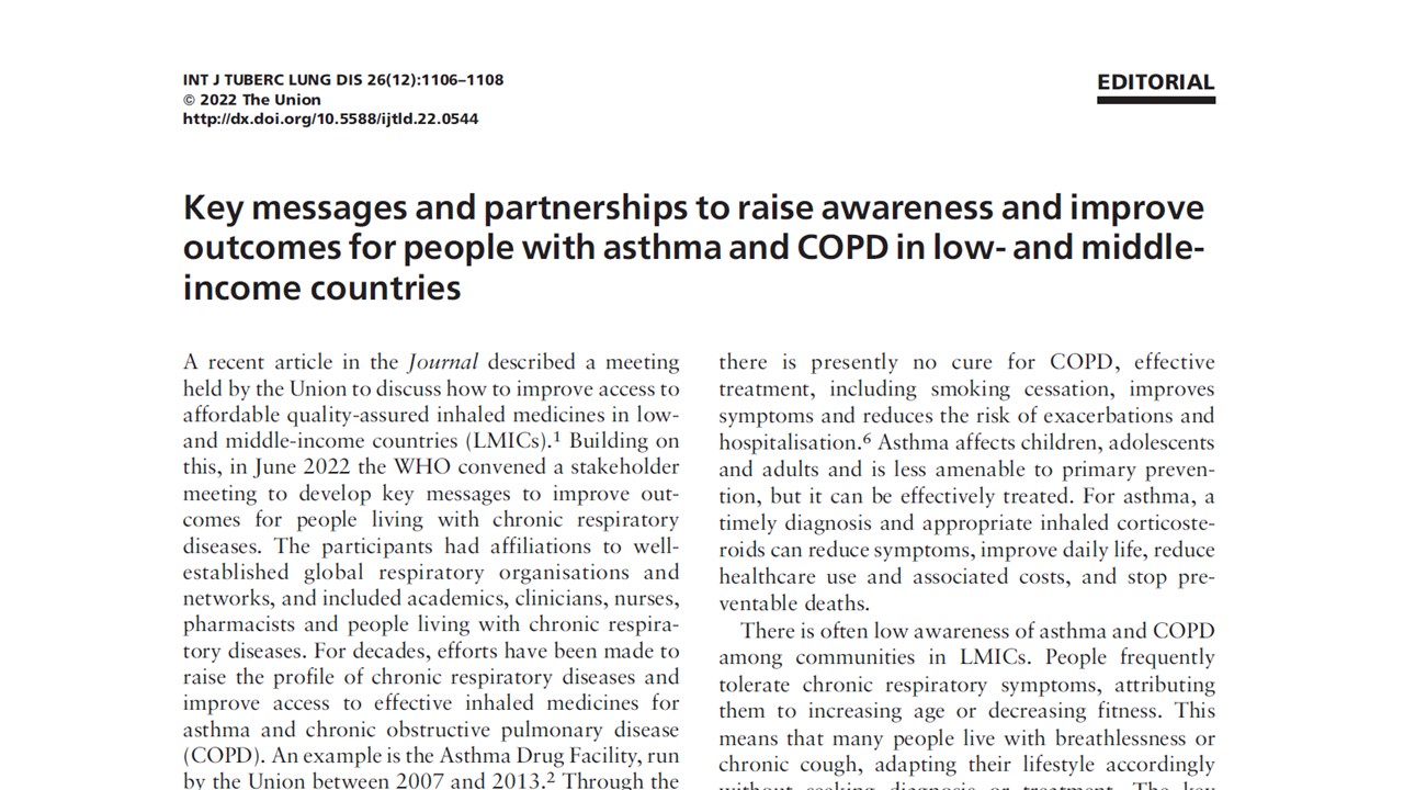 Key messages and partnerships to raise awareness and improve outcomes for people with asthma and COPD in LMIC