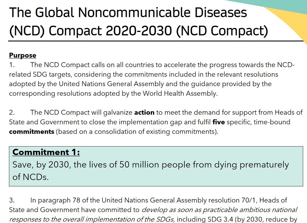 The Global Noncommunicable Diseases (NCD) Compact 2020-2030: Committements