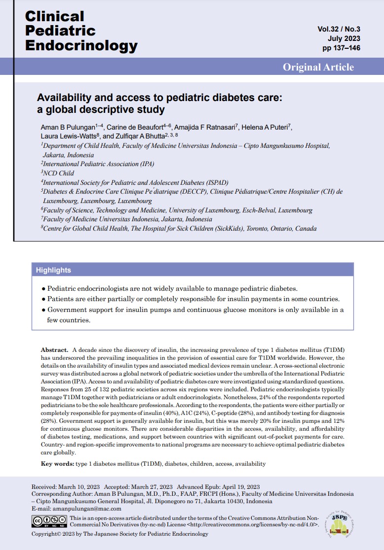 Availability and access to pediatric diabetes care: a global descriptive study