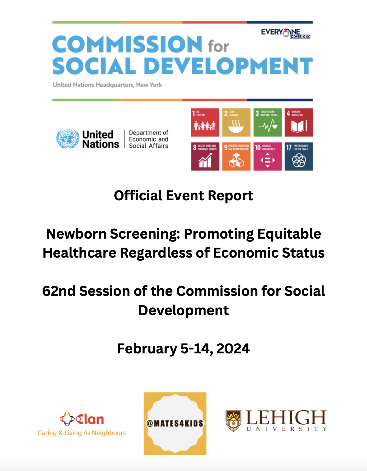 Official Event Report Newborn Screening - Promoting Equitable Healthcare Regardless of Economic Status 62nd Session of the Commission for Social Development