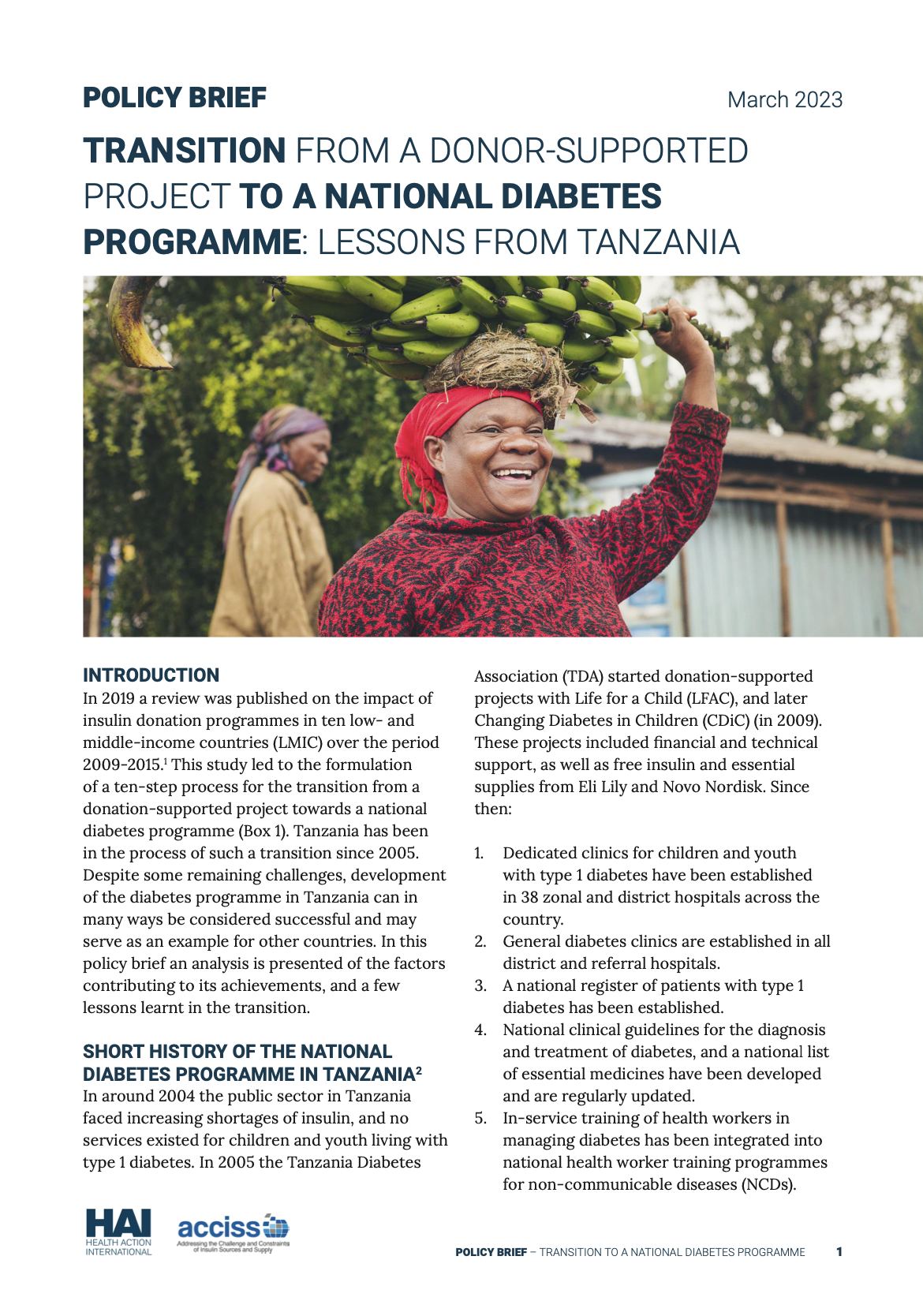 TRANSITION FROM A DONOR-SUPPORTED PROJECT TO A NATIONAL DIABETES PROGRAMME: LESSONS FROM TANZANIA