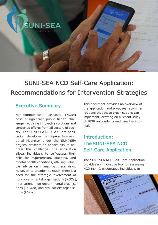 SUNI-SEA NCD Self-Care Application, recommendations for intervention strategy