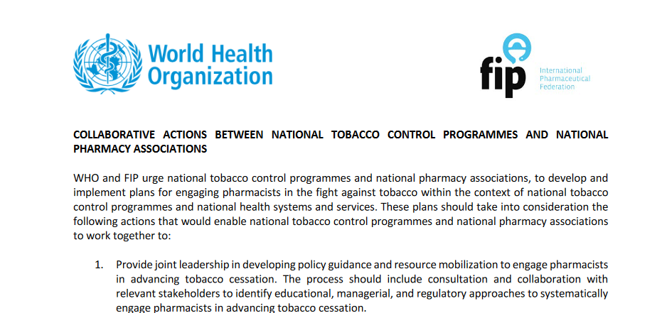 Joint WHO-FIP statement on the role of pharmacists in tobacco cessation